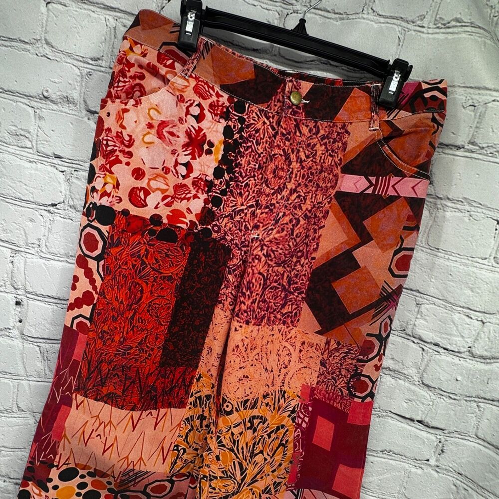 Boho Colorful Jeans Women's XL High Rise Stretch Patchwork Look Festival